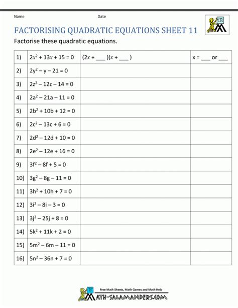 solve by factoring worksheet